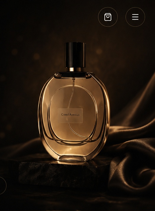 Creed Aventus inspired luxury perfume bottle on dark marble with flowing silk